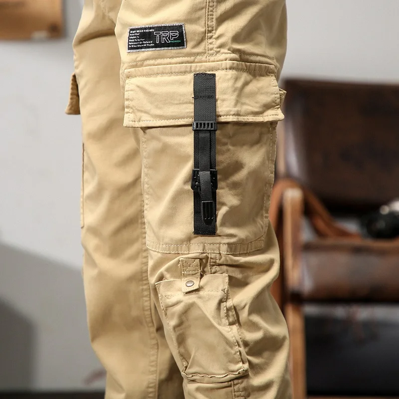 2024 New in High Quality Men Black Cargo Jogger Pants Cotton Stretch Slim Casual Golf Trouser Male Multi Pocket Brown Grey Khaki