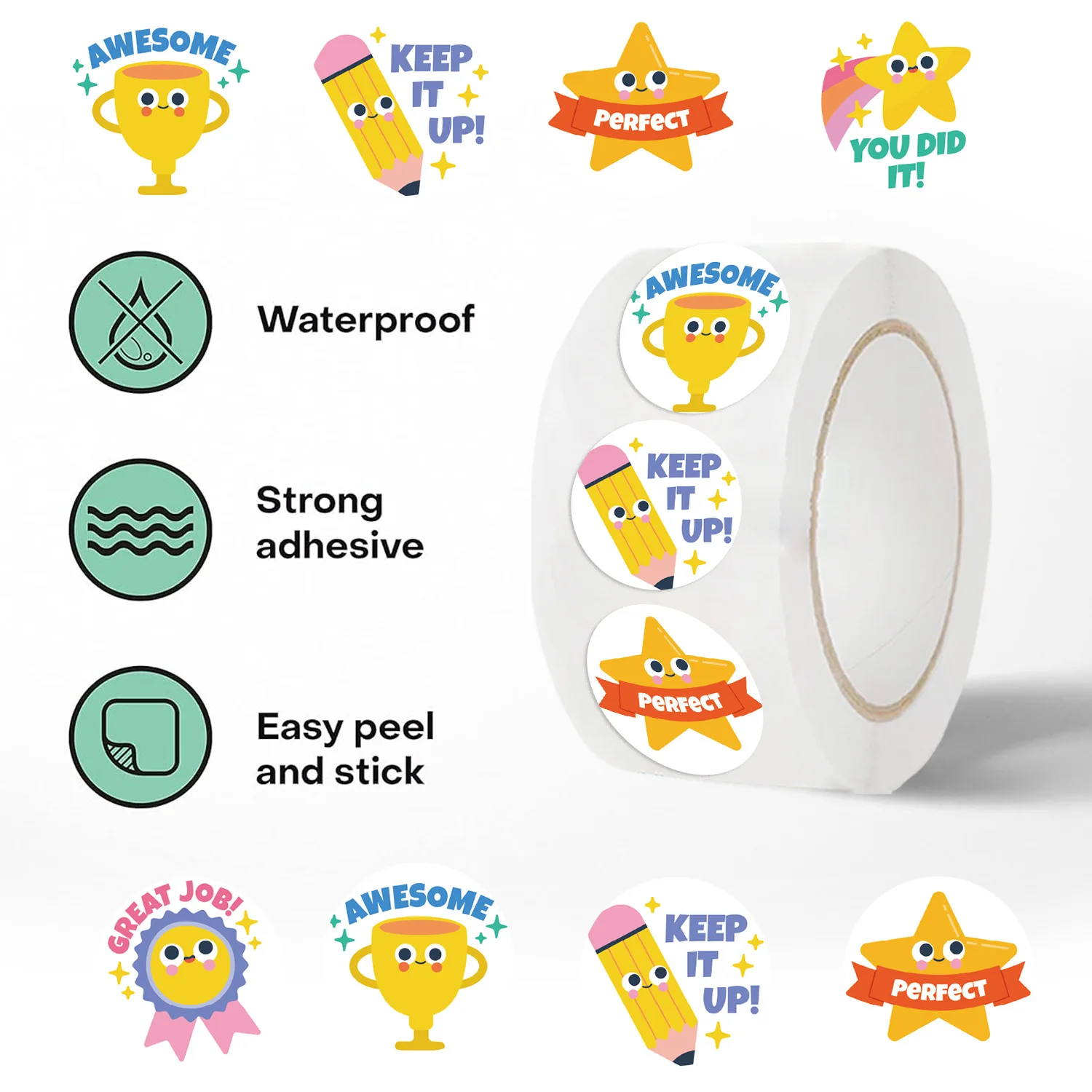 500pcs/10 types Cartoon Medal Stickers For School Reward Stickers Classroom Decoration Encouragement For Student Teacher