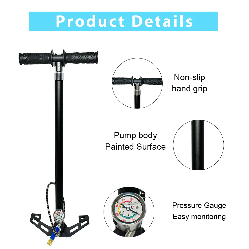 Tuxing 30Mpa 300Bar 4500Psi 4 Stage High Pressure PCP Pump Four Stage Hand Operated Air Pump HPA Tank Hunting Car Bicycle