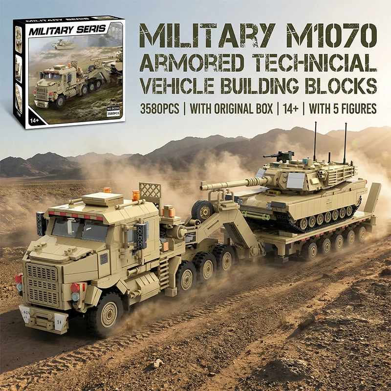 Klemmbausteine Militärisches M1070 Gepanzertes Fahrzeug 5 Figuren Bausteine Panzertransporter Auto Modellbausatz Jungen Spielzeug Erwachsene Kinder Geschenk 3580 Teile