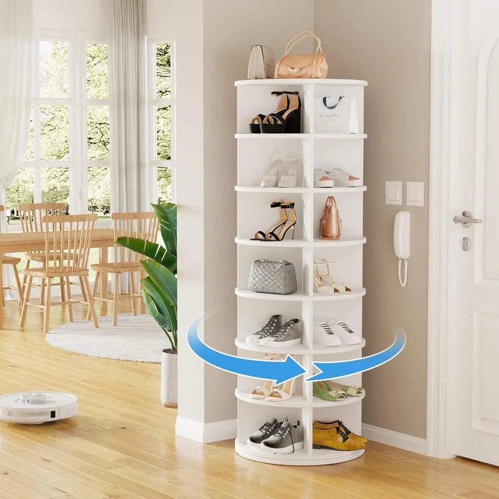 Rotating Shoe Rack,360°Spinning Shoe Rack Tower for Entryway Living Room Hallway,7-Tiers Revolving Free Standing Shoe Storage Or