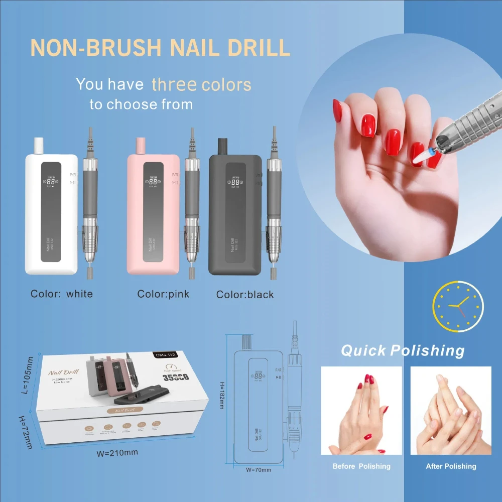 35000RPM Rechagable Nail Drill Manicure Machine With Brushless Motor Nail Salon Equipment For Nail Gel Remove Nail Sander