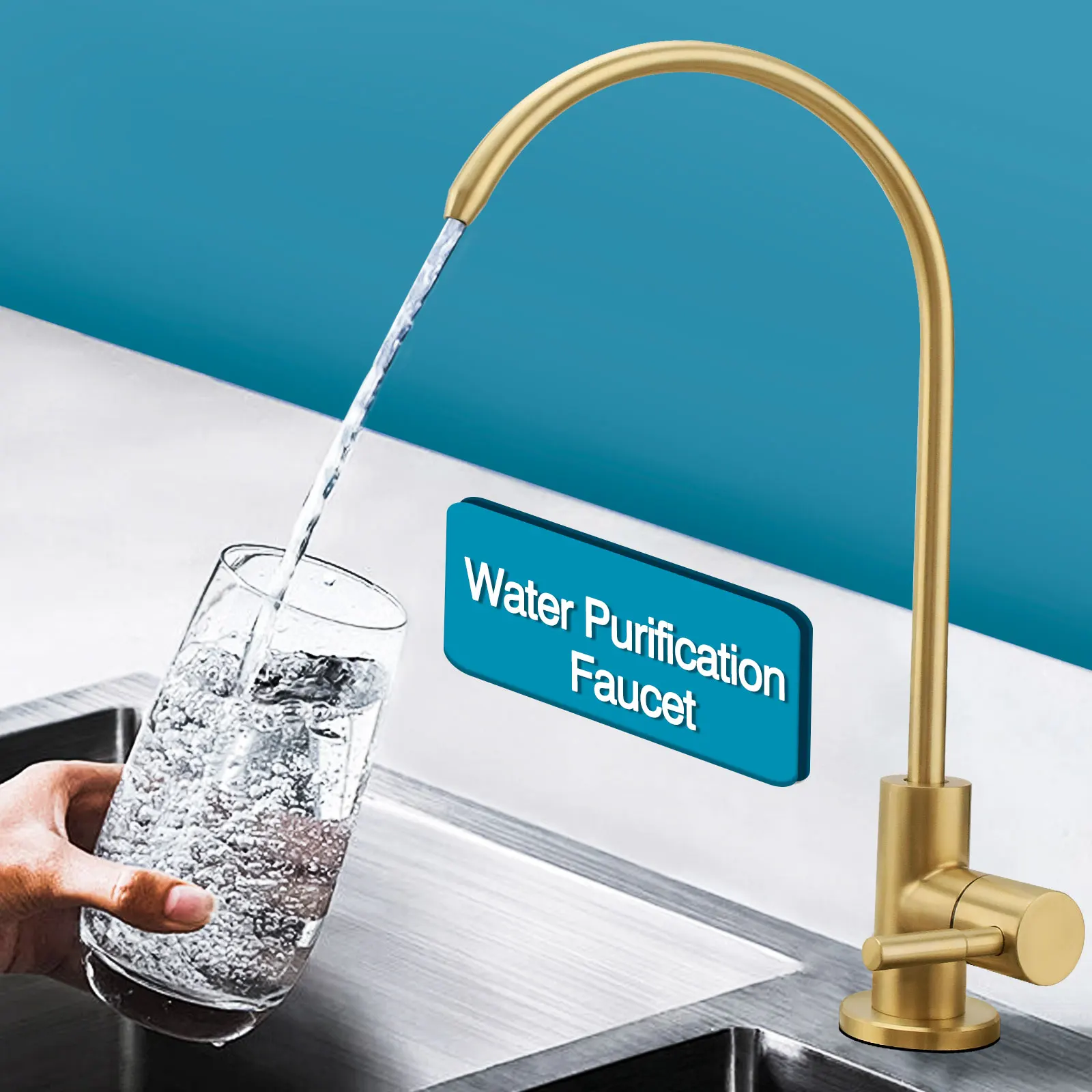 

Direct Drinking Tap 1/4"Kitchen Filtered Faucet Stainless Steel Direct Purifier Single Cold Water Sink Faucet Black/Brushed/Gold