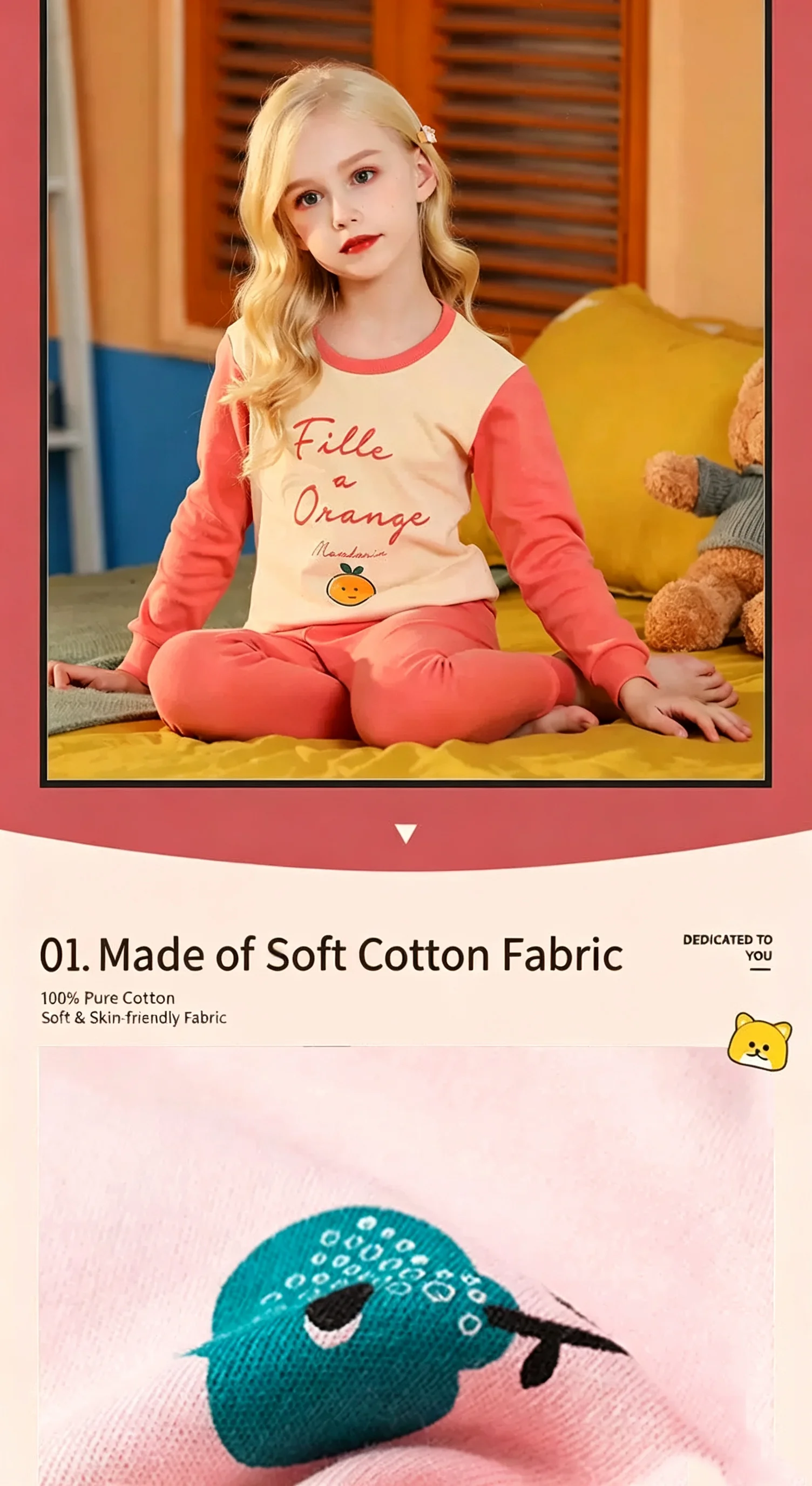Kinderunterwäsche aus reiner Baumwolle, lange Unterhosen für Mädchen, Thermo-Unterwäsche, Baumwoll-Pyjamas für ältere Kinder, Frühlings- und Herbst-Homewear. – Detail 5