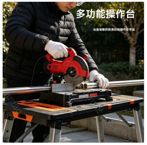 7-in-1 Multi-function Workbench Steel Mobile Platform Hand Cart Portable Electric Work Stool Construction Workshop Accessory