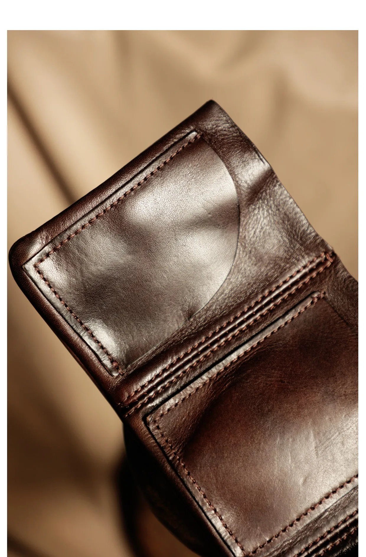 Vintage designer handmade first layer cowhide men's women's short wallet casual luxury genuine leather ID card holder coin purse