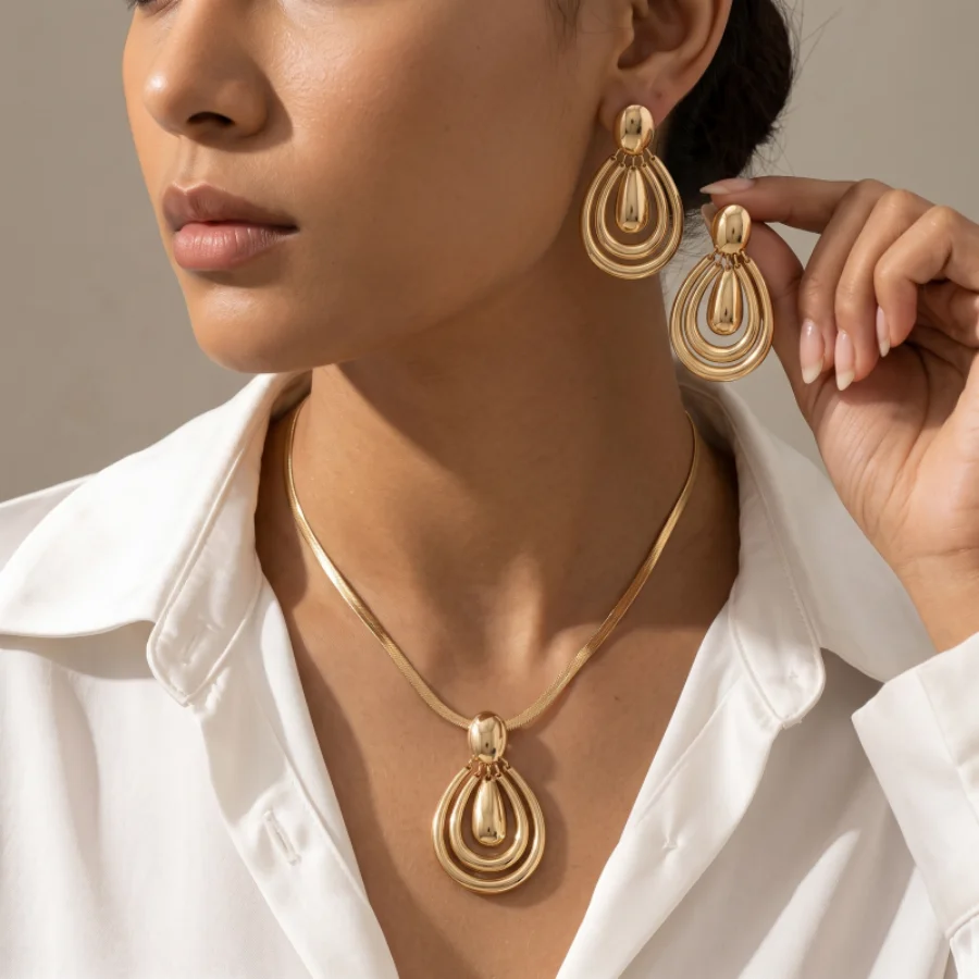 Formal Wear Jewelry For Women - Minimalistische holle traanvormige sieradenset met slangketting,