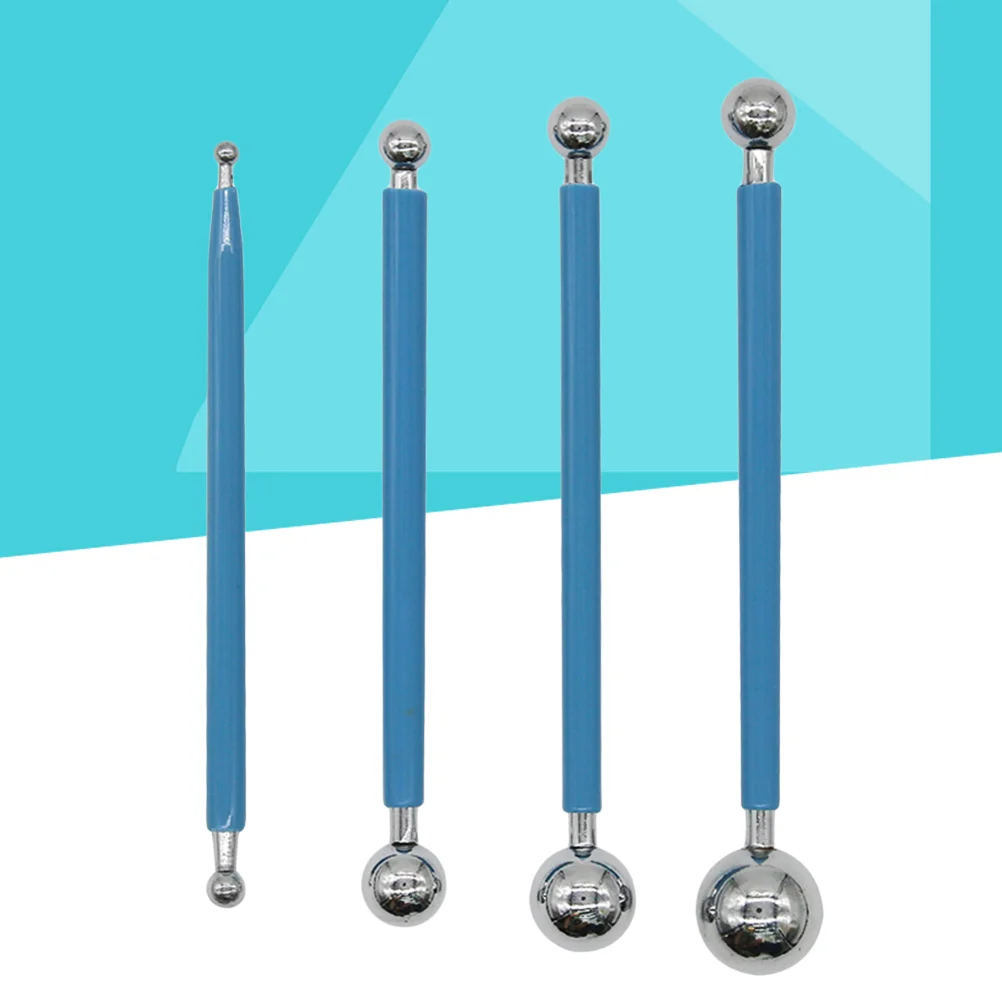 

4pcs Steel Ball Pen Pottery Tool Kit Ceramics Carving Sculpting Modeling Trimming Tool (Blue) pottery tools