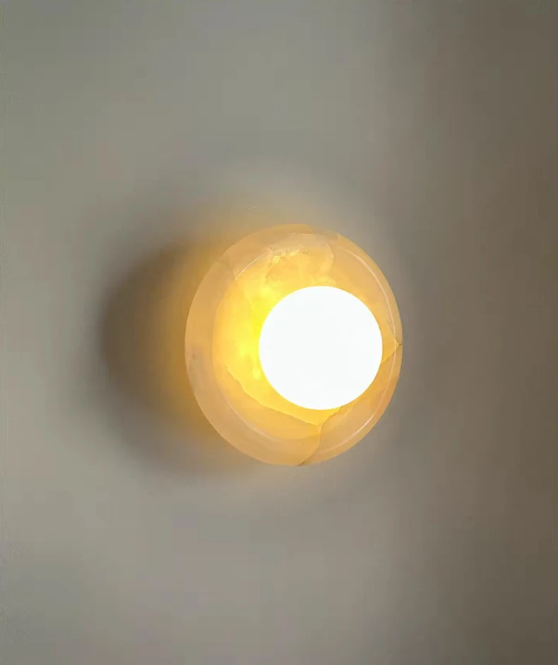 Round Real Stone Wall Light Home White Glass G9 Bulb Indoor