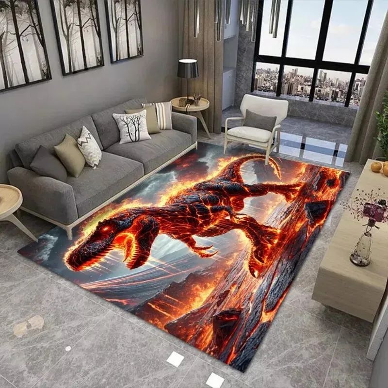 Flame Dinosaur Printing Floor Mat Non-Slip Wear-Resistant Carpet Living Room Bedroom Indoor Decorative Area Rug Home Decor