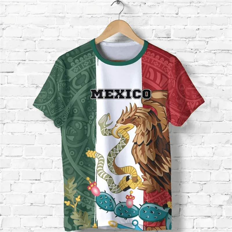 Mexico National Flag T Shirts For Men Fashion Mexican Eagle Pattern Short Sleeve Oversized T-shirt Fitness Running GYM Tees Tops