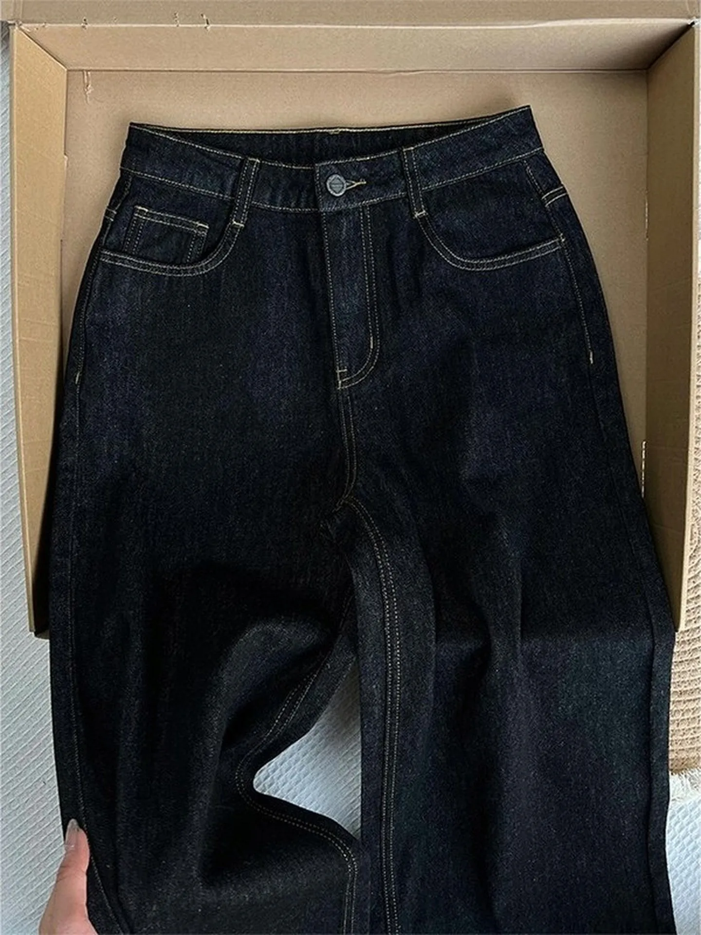 

High Waist Straight Leg Khaki Denim Jeans Women's Summer High Street Workwear Trendy Ins Loose Fit Casual Spring Jeans