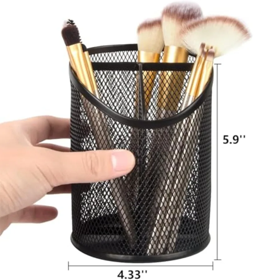2-pack mesh potloodhouder penbeker voor bureau ronde zwarte pennenhouder desktop penorganizer 3 compartimenten potloodorganizer bureau of