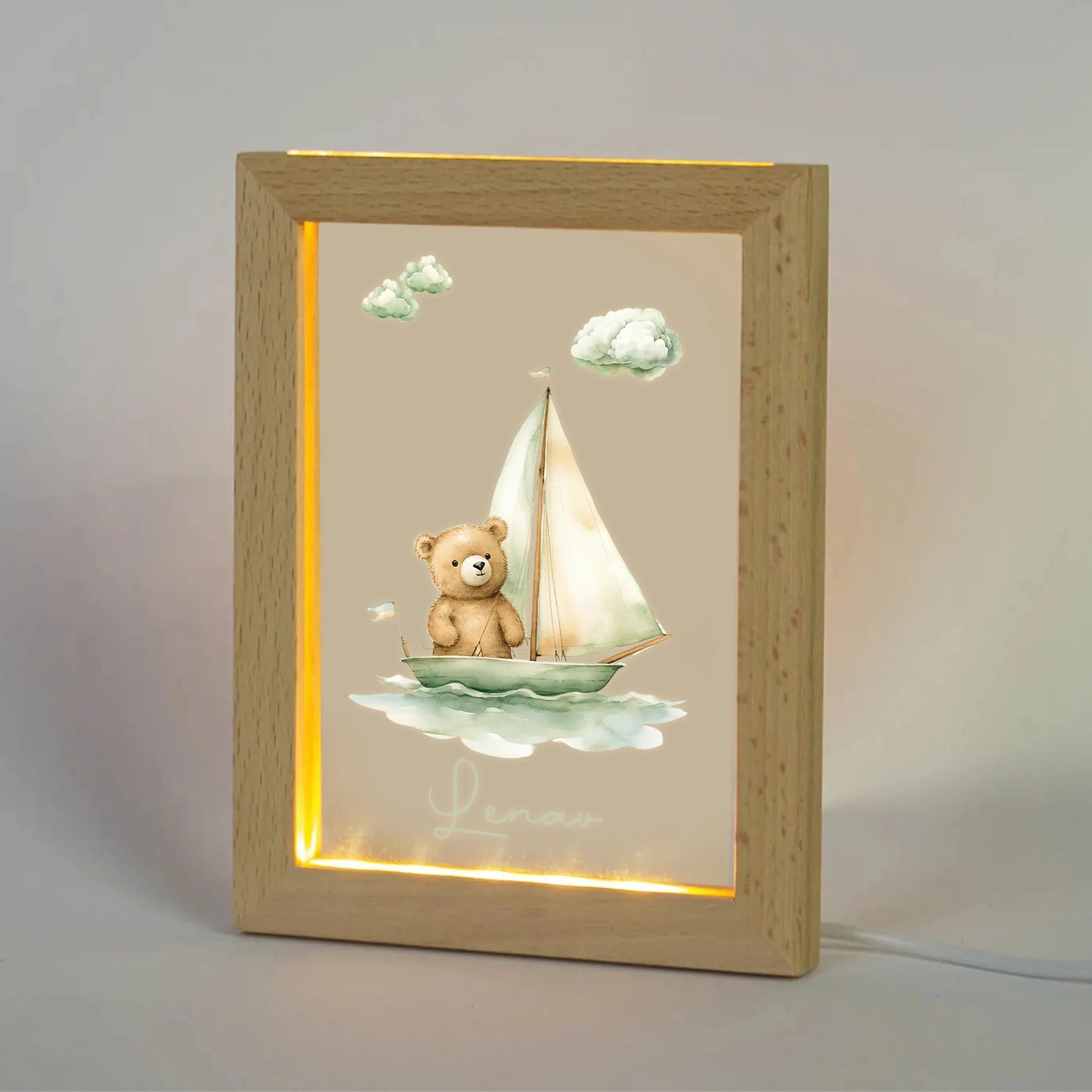 หมีบนเรือใบ LED Night View กรอบรูปของขวัญที่กําหนดเองครอบครัวห้องนั่งเล่นห้องนอนห้องรับประทานอาหารตกแต่งบ้าน