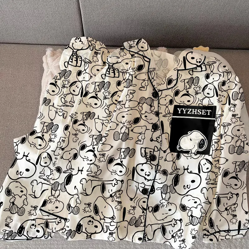 طقم بيجامة سنوبي مكون من قطعتين للرجال والنساء، سراويل طويلة بأكمام طويلة، ملابس نوم مريحة ودافئة وناعمة، للمنزل وملابس النوم