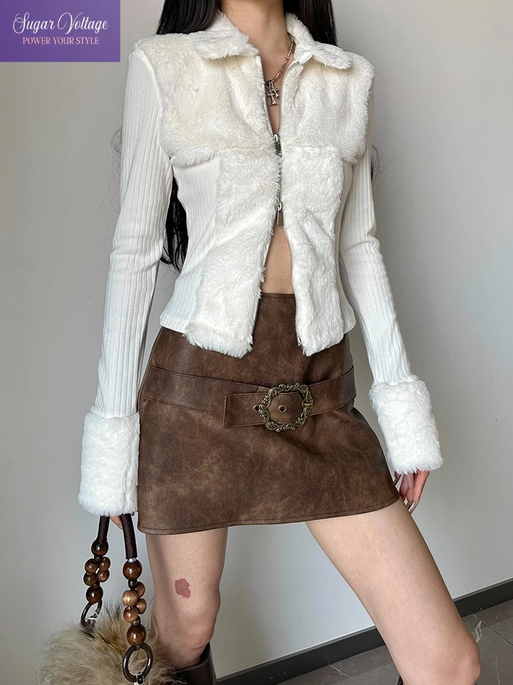 سترة أنيقة كلاسيكية للنساء للخريف والشتاء سترة بسحاب من الفرو وطية صدر السترة بقصة ضيقة ومتماسكة على الموضة الكورية ملابس أنيقة وأنيقة #2