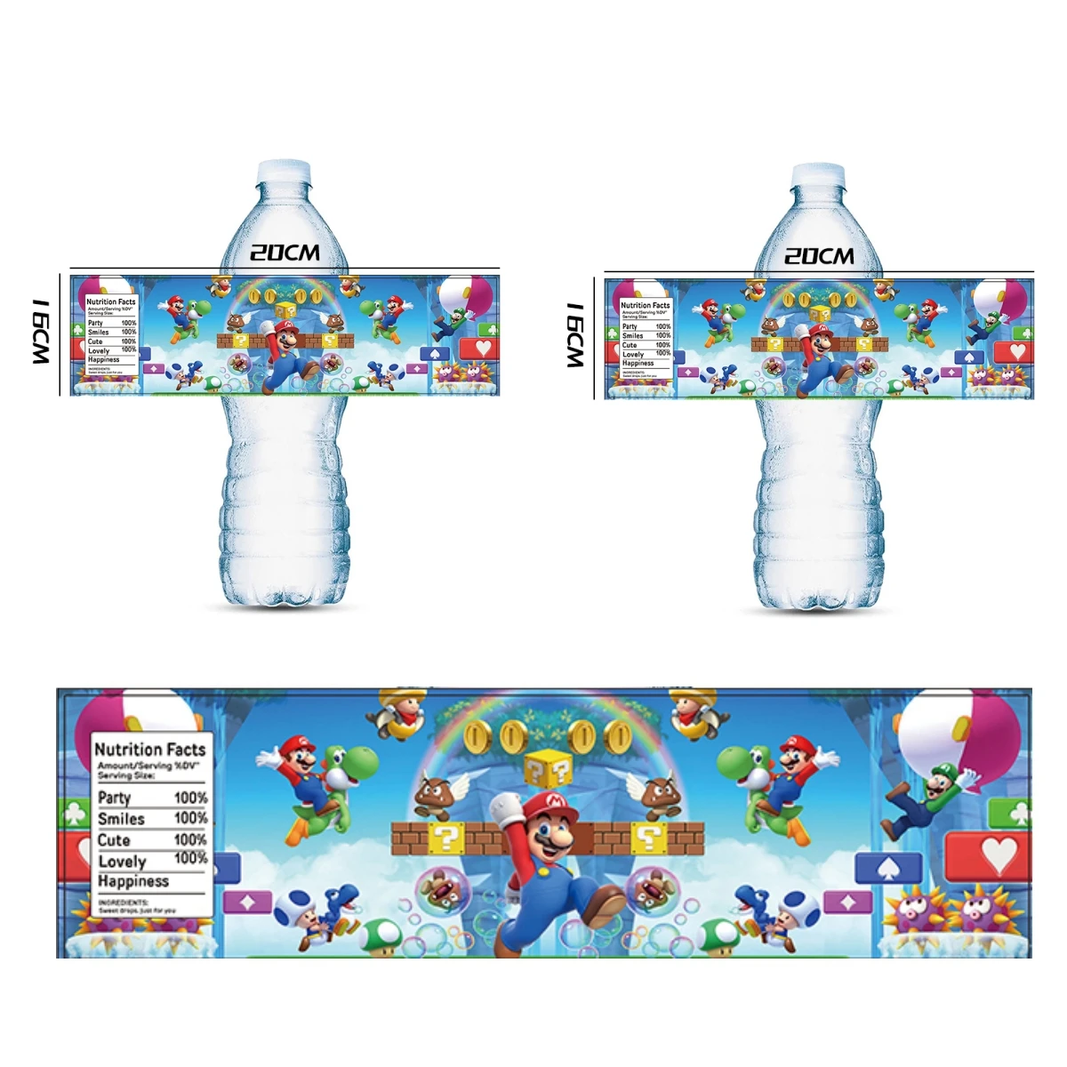 10/20/30PCS Super Bros Stickers Customize Birthday Personalise Water Bottle Label Sticker Super Coin Theme Favors Party Supplies