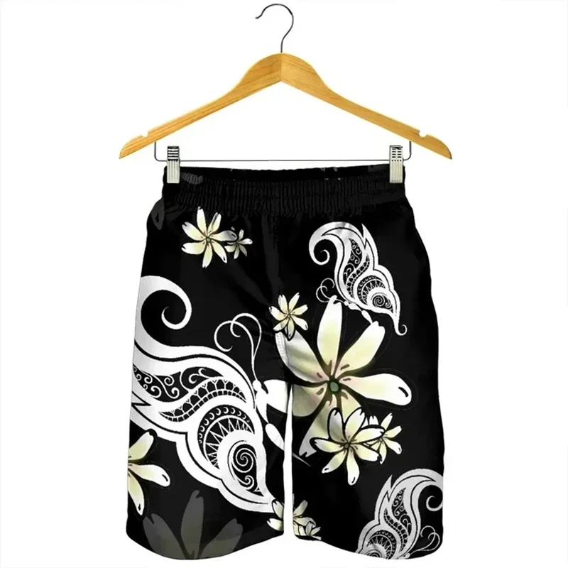 3D Print Hawaii Butterfly Plumeria Polynesian Men's Shorts Women Vacation Floral Beach Short Pants Swim Trunks Board Shorts