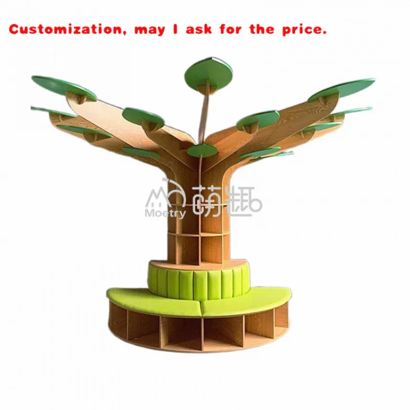 custom.Moetry Australia Hot Sale Kids Library Furniture 1/2 Half Wooden Reading Tree Shaped Bookshelf