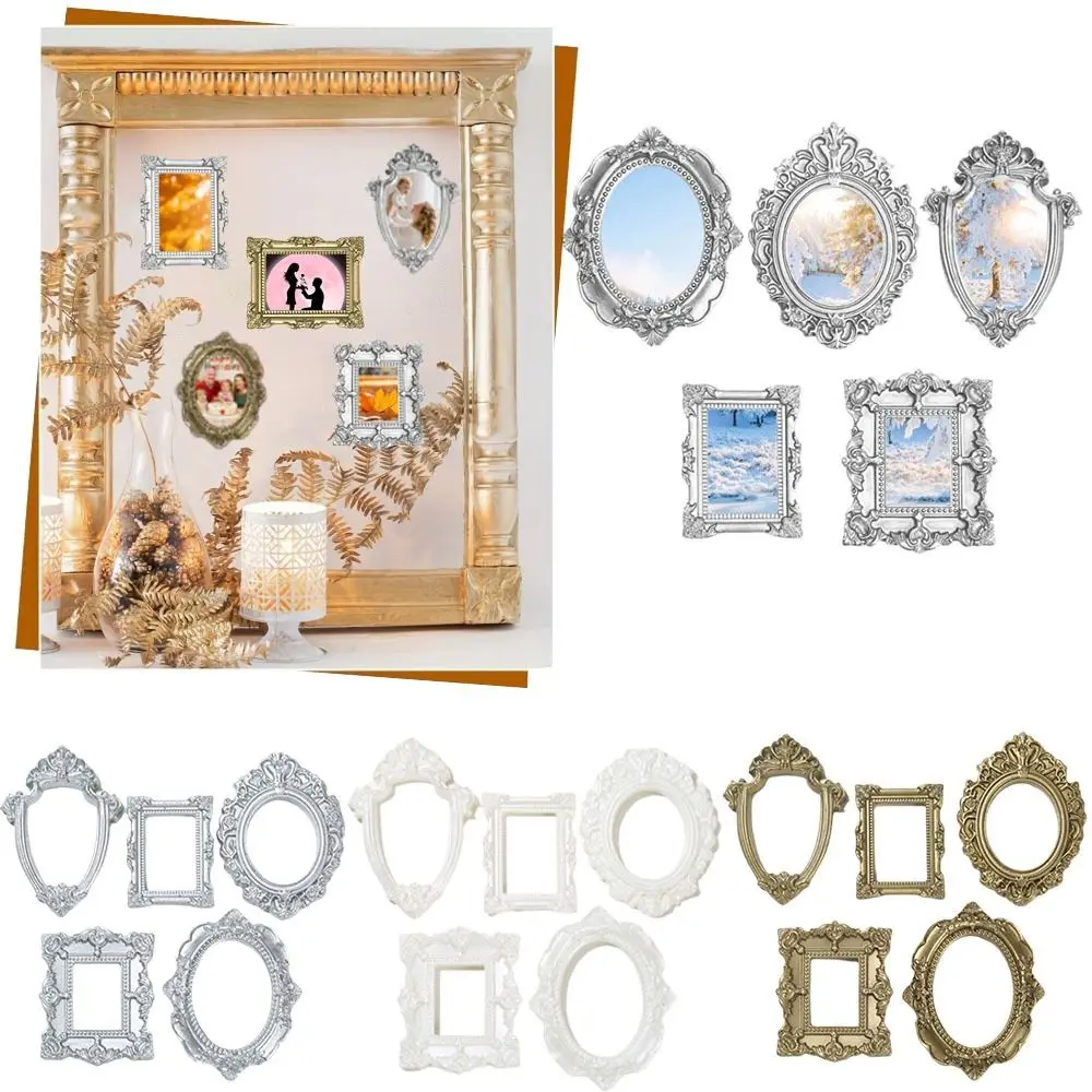 5Pcs Resin DIY Shadow Box Frame Gold DIY Mini Photo Frames Wedding Photo Display Frames Photography Background Decoration