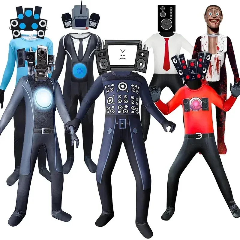 

Skibidi Toilet Costume Game Cosplay Speaker Man TV Man Bodysuit Jumpsuit Mask Cosplay Halloween Costumes for Men Kids
