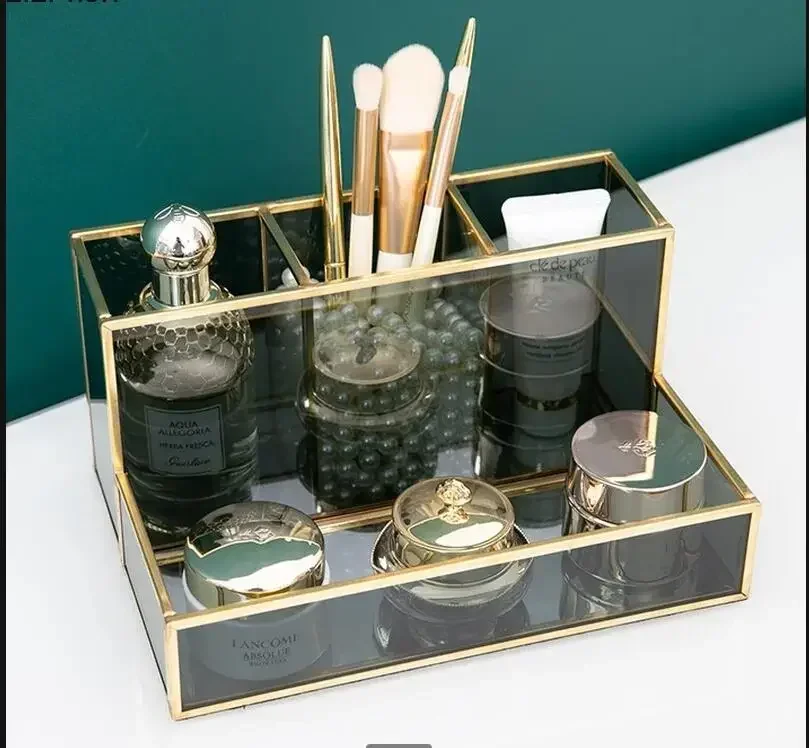 

Makeup Brush Holder Glass Storage Bucket Cosmetic Storage Box Jewelry Box Decorative Organizer Pen Holder Makeup Tool Rack Shelf