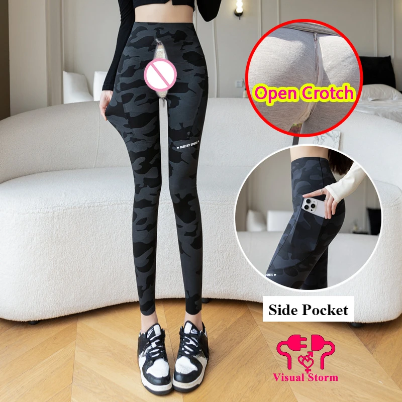 Woman Open Crotch Yoga Pants Winter Thermal Leggings Push Up Hidden Zippers Erotic Panties High Keep Sporty Sexy Clubwear