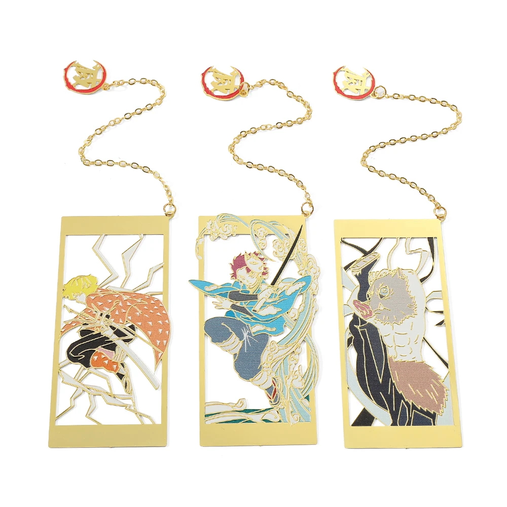 kimetsu no yaiba Demon Slayer Metal Hollow Bookmark for Book Exquisite Tassel Bookmark Agatsuma Zenitsu for Cosplay Badge Props