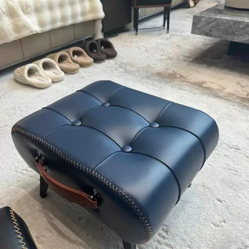 Chic Square Faux Leather Stool for Living Room - Perfect for Shoe Changing & Home Decor image 4