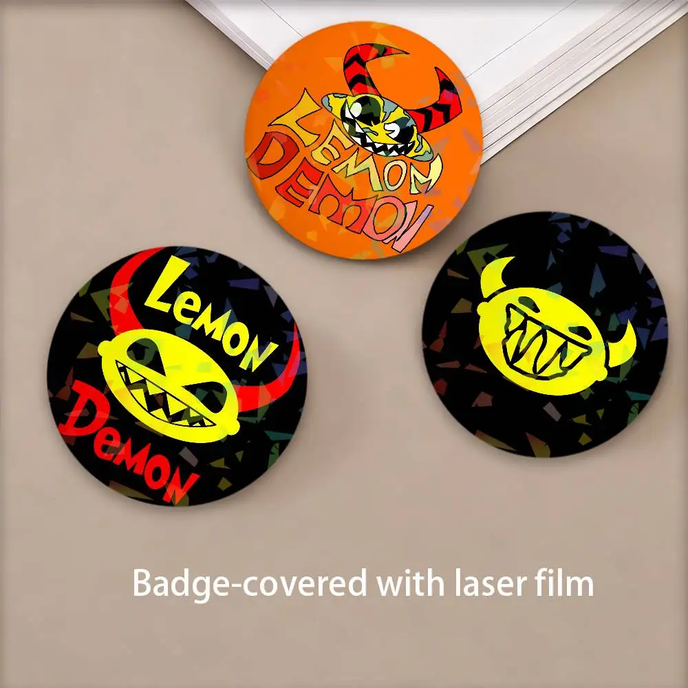 Cartoon Fashion Band L-LemON-N D-DemoN-N Round Badge Lapel Pins for Backpacks Briefcase Laser Brooch Clothes Gifts