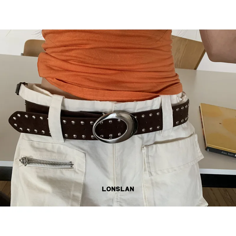 

Женский ремень с заклепками и пряжкой из искусственной кожи