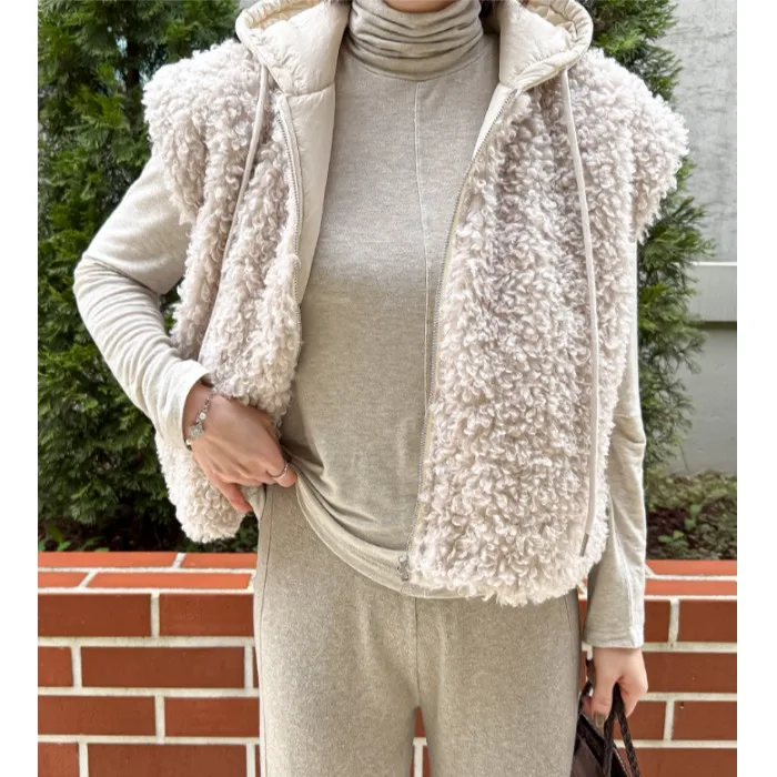 

Women's Vest Jaet Double-Sided Wear Loose Hooded Warm Lamb Fur Cotton Top Autumn Winter Korean Sle Retro Aosphere