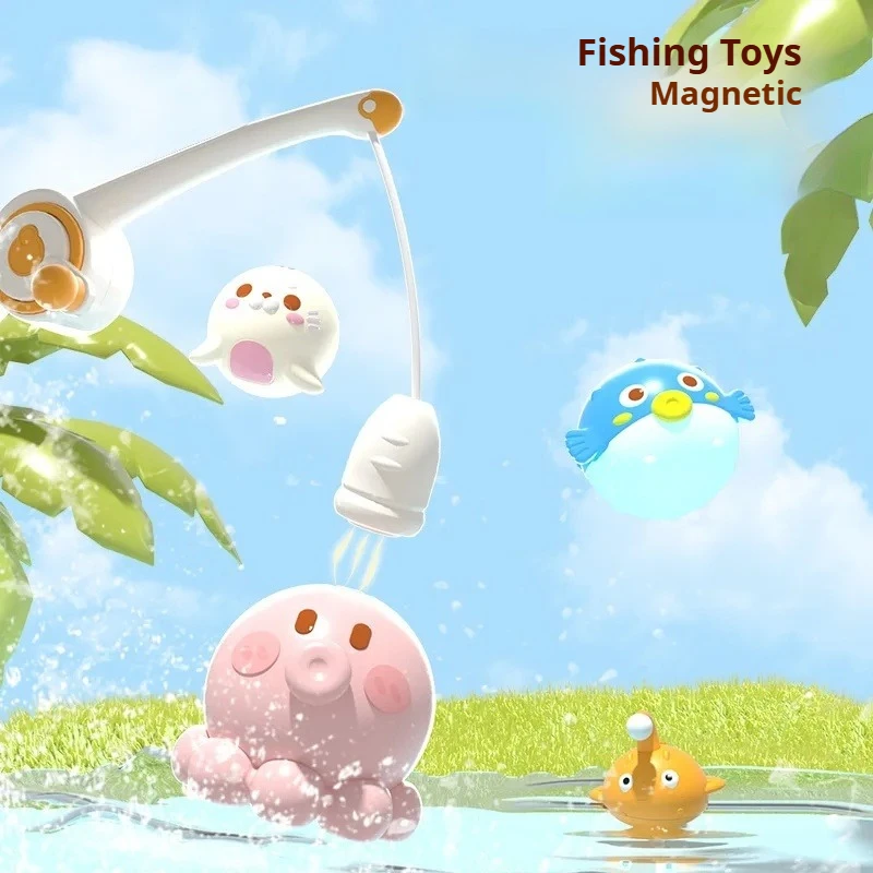 Magnetic Fishing Water Paly Bath Game Set Baby Swimming Bathroom Toy Floating Catching Luminous Fish Bathtub Pool Toy for Kid