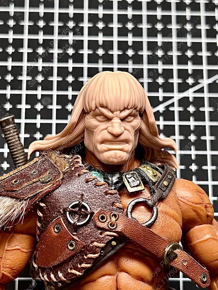 Unpainted 1/12 Men Soldier Conan Head Sculpt Conan the Barbarian Super Hero White Model Head Carving Fit 6\'\' Action Figure Body