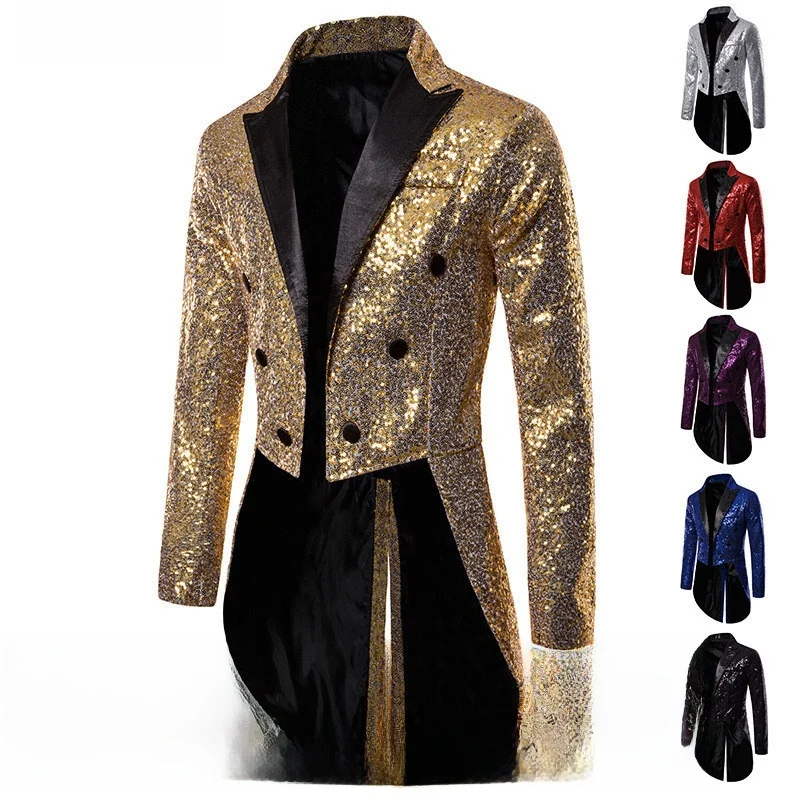 

Men's Tailcoat Suit Sparkling Faion Design for Club Par Performance Double Slit Special Wide Fit Classic Plain Color