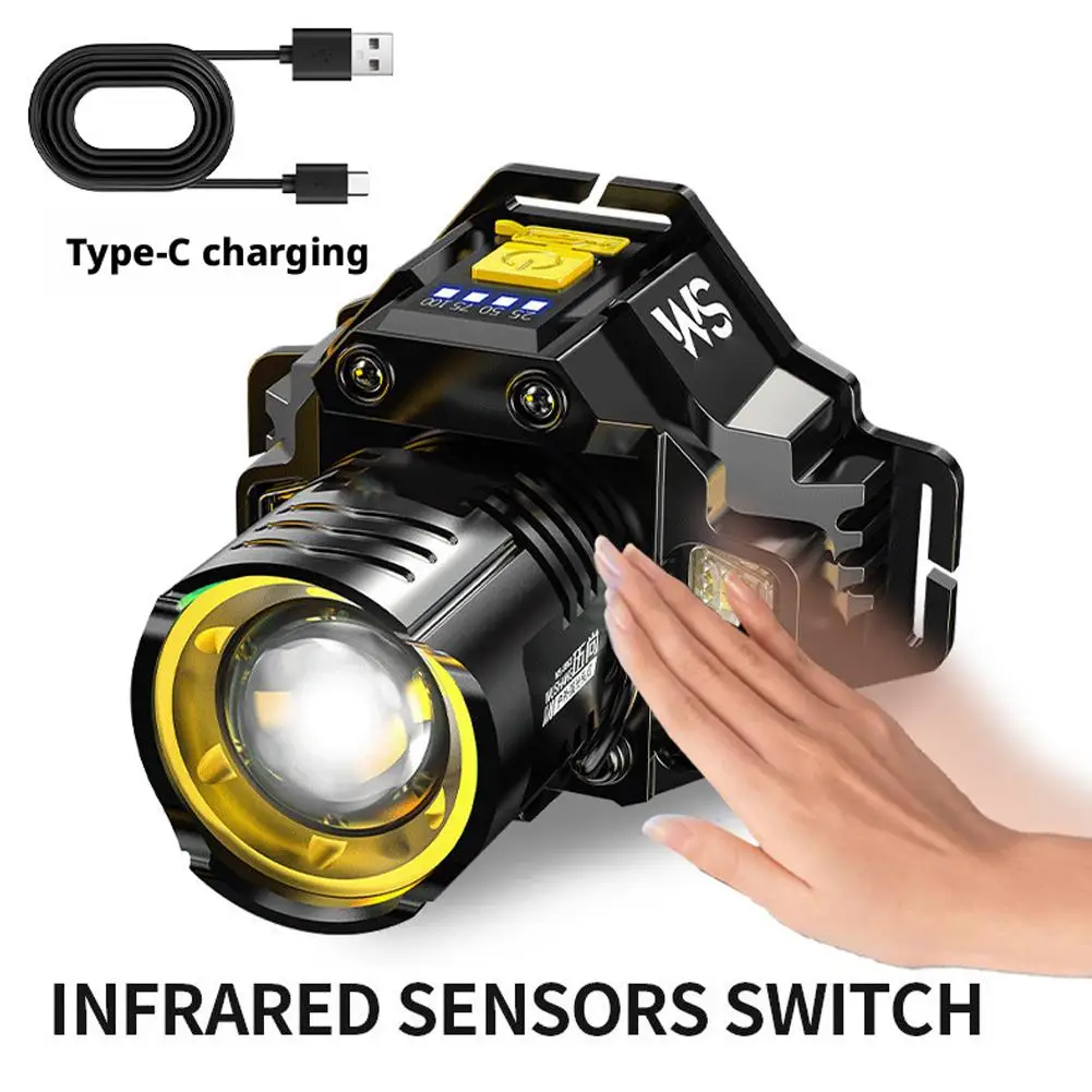 Cob Motion Sensor Headlamp Powerful Hands-Free Mining Lamp Motion Sensor Usb Rechargeable High Power Head Lamp Fishing Headlight
