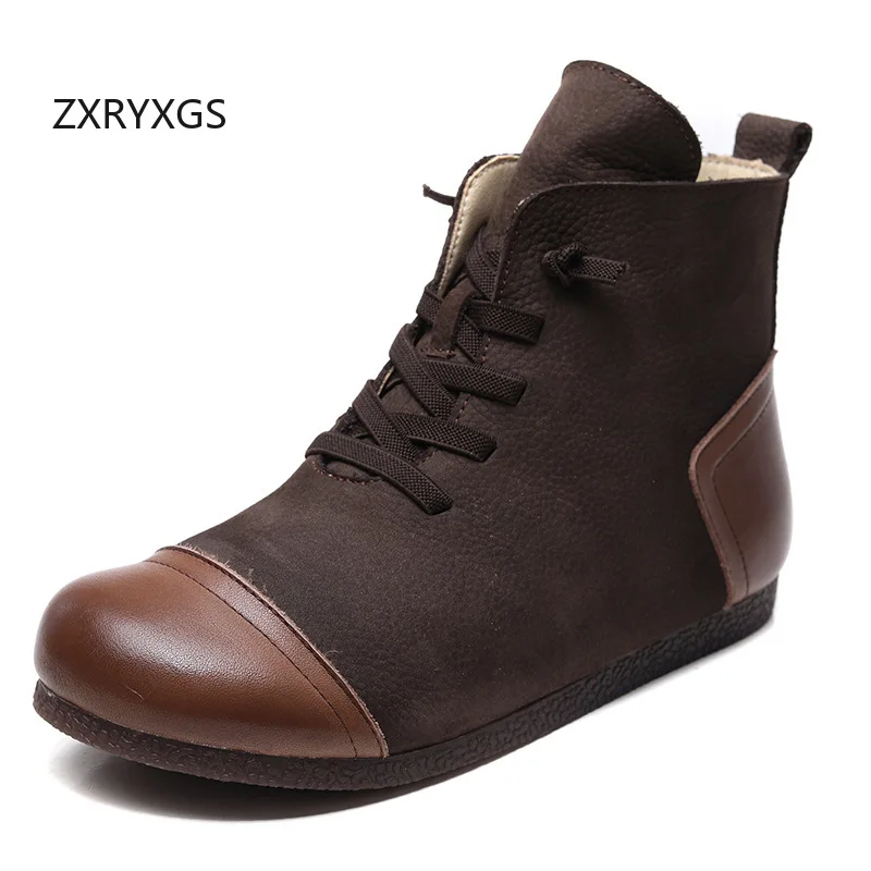 

ZXRYXGS Ботинки премиум-класса из воловьей кожи, цветные ботинки из натуральной кожи, одинарные туфли, женские модные ботинки, 2025 г., новые модные зимние ботинки на плоской подошве