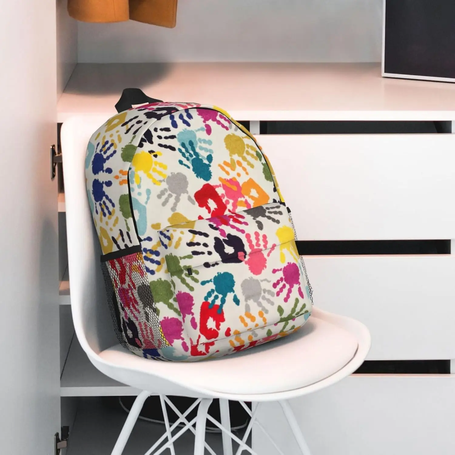 حقيبة ظهر مطبوعة يدويًا للبالغين، حقائب ظهر خفيفة الوزن للمشي لمسافات طويلة والعمل والكمبيوتر المحمول للرجال والنساء