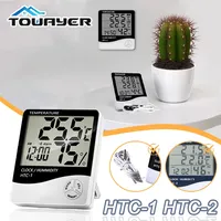 LCD Electronic Digital Temperature Humidity Meter Indoor Outdoor Thermometer Hygrometer Weather Station Clock HTC-1 HTC-2