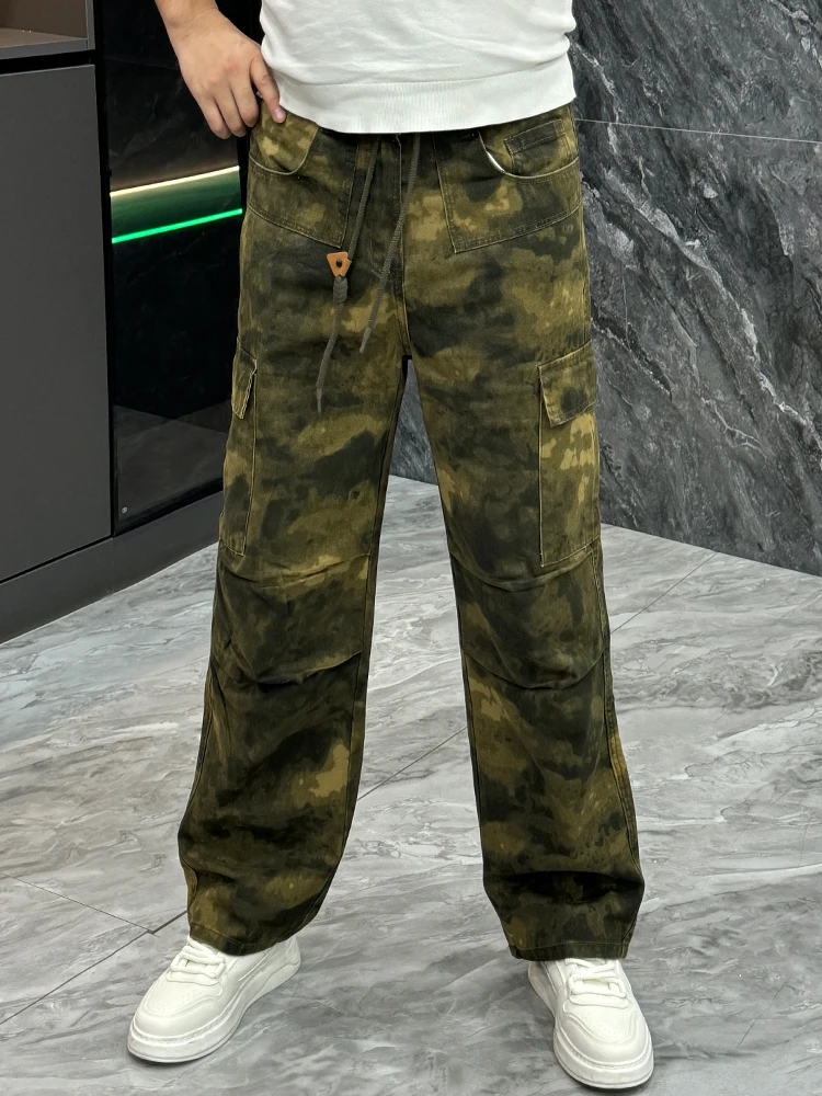 

Мужские джинсы в стиле ретро, молодежные, модные, облегающие, камуфляжные, длинные брюки, зимние, повседневные, с металлическим декором, средняя посадка на талии