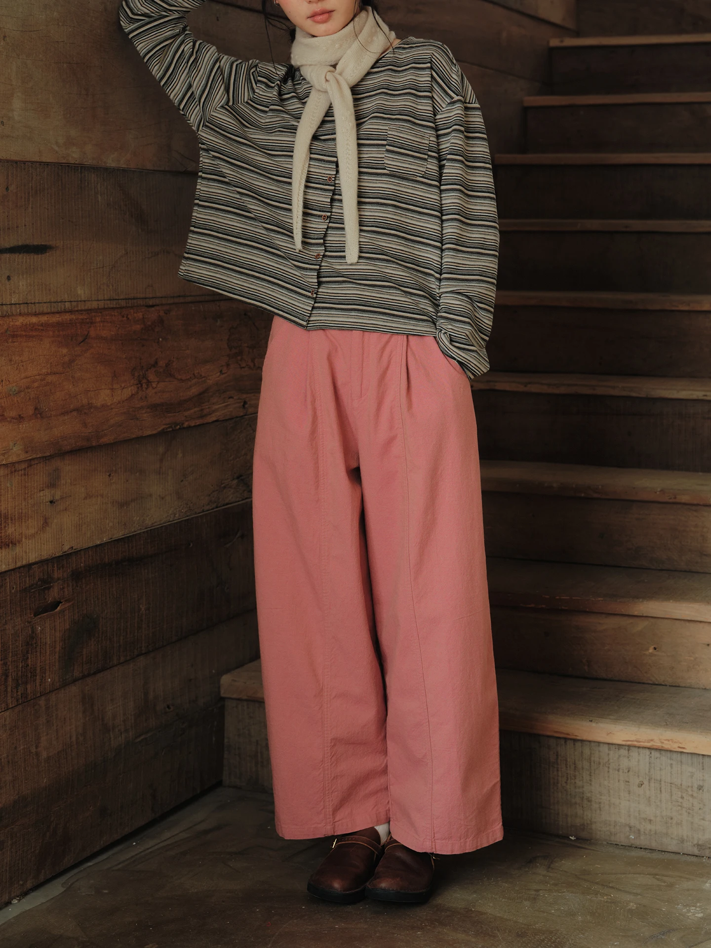 Loose Straight Leg Cotton Trousers for Women Autumn Season Casual Style Natural Waist Color Woven  Step into Autumn LS95038