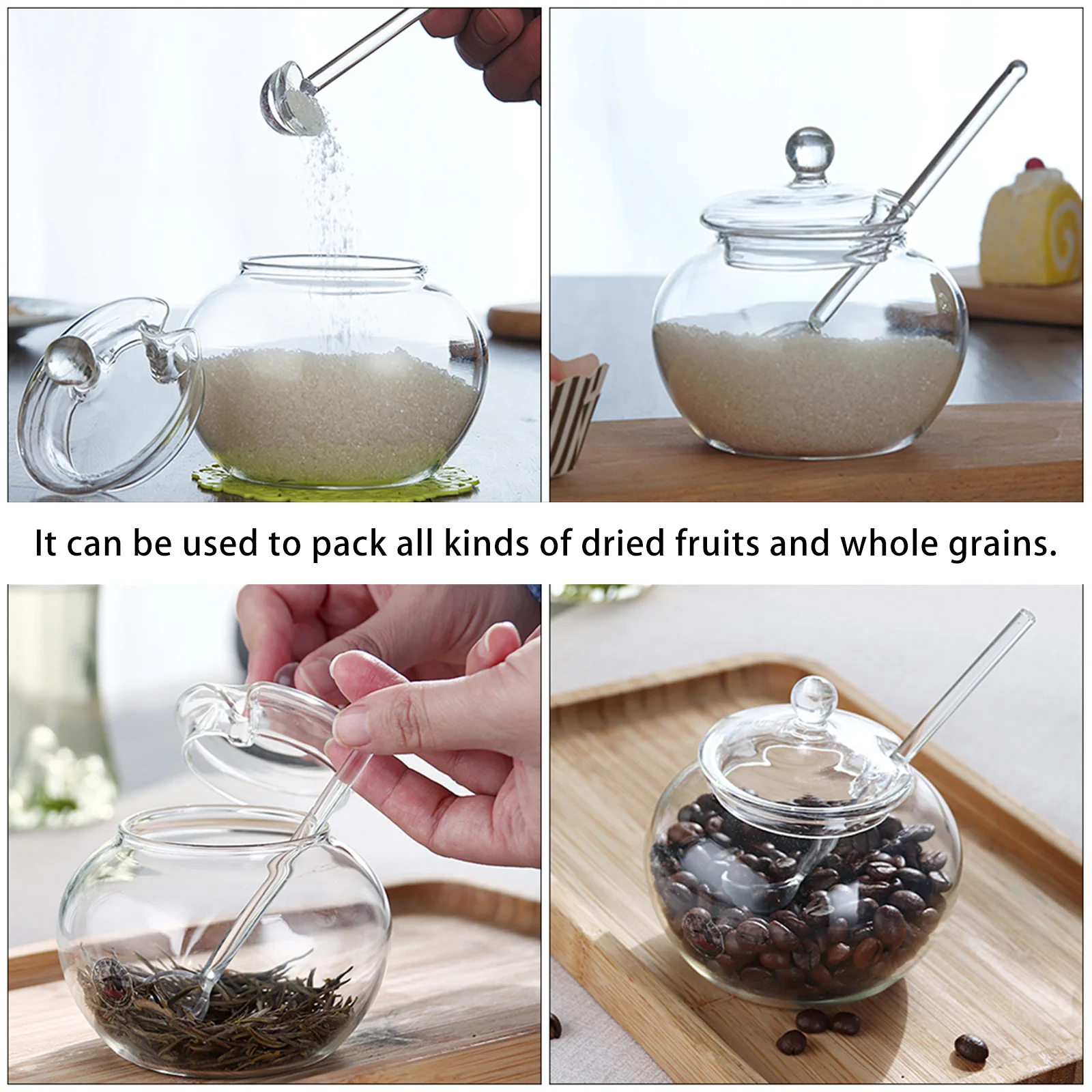 

2 Sets Honey Storage Jar Small Container with Spoon Seasoning Condiment Pot Sugar Containers Empty Jars