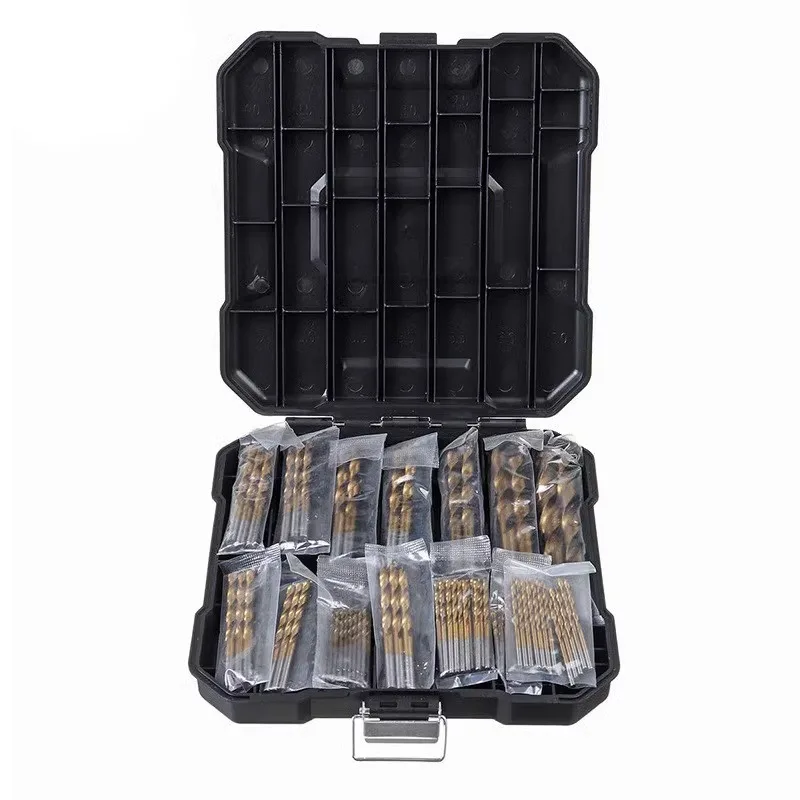 

99pc titanium plated Fried Dough Twists drill plastic box straight shank drill woodworking tapper steel plate drill bit set