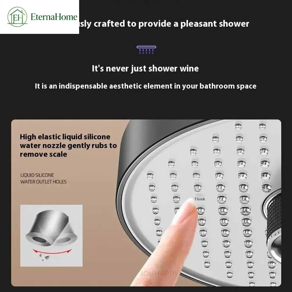 5 Modes Shower Head with High Elastic Silicone Nozzles Knob Adjustable Large Water Flow Shower Head Home Bathroom Accessories 3