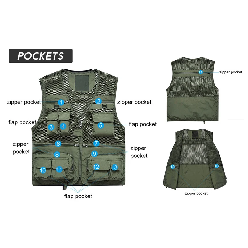 Men's Trekking Mesh Breathable Openwork Camouflage Journalist Photographer Fishing Vest Waistcoat Camping Jacket Coat Hunting