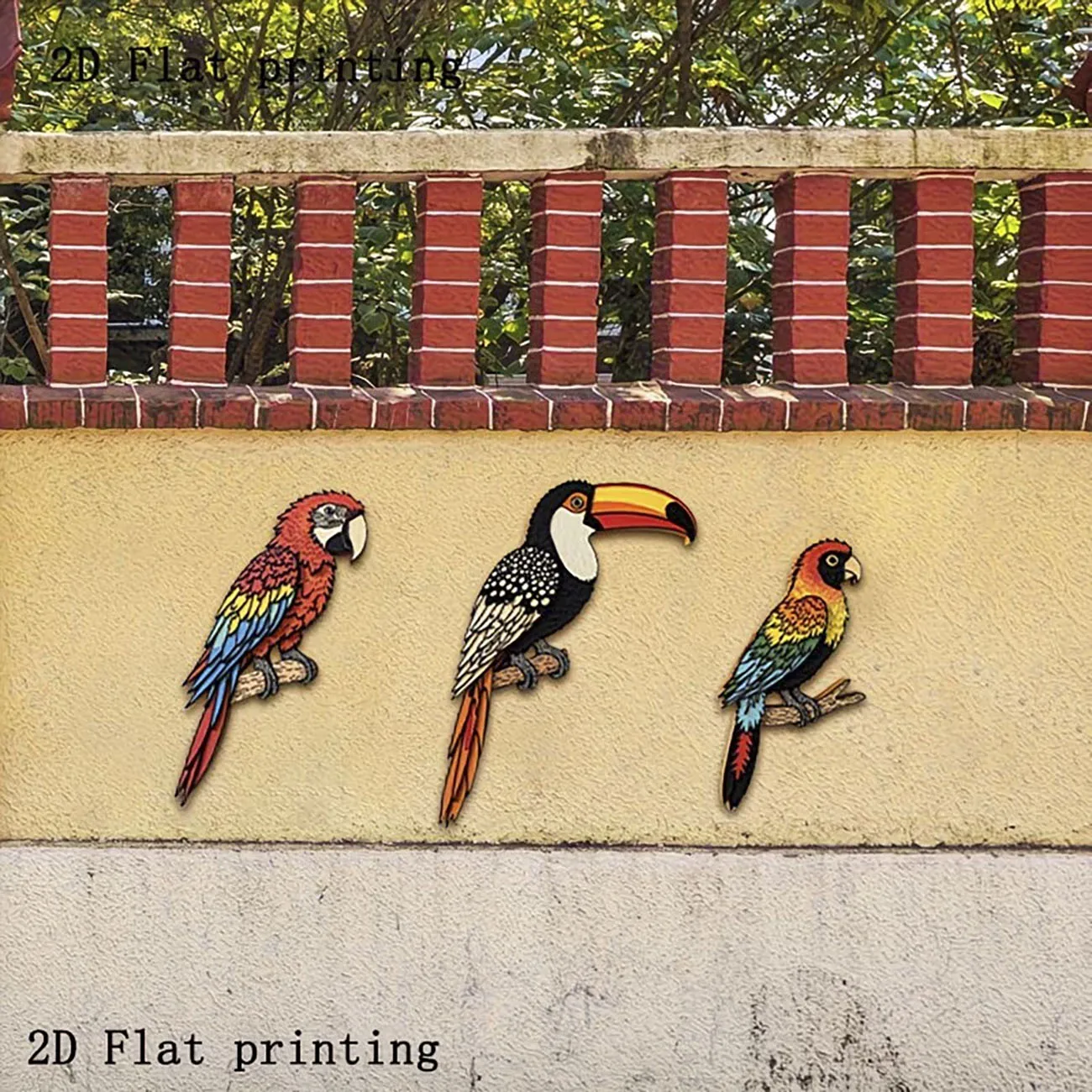 3pcs tropical bird wooden wall decor. Nano tape included, no drilling needed for jungle themed living space decoration.