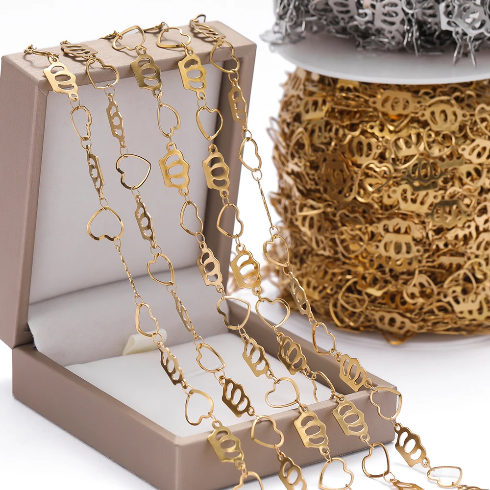 

1m Stainless Steel Hollow Crown And Heart Link Chains for Handmade DIY Waist Chain Necklace Bracelet Jewelry Making Chain