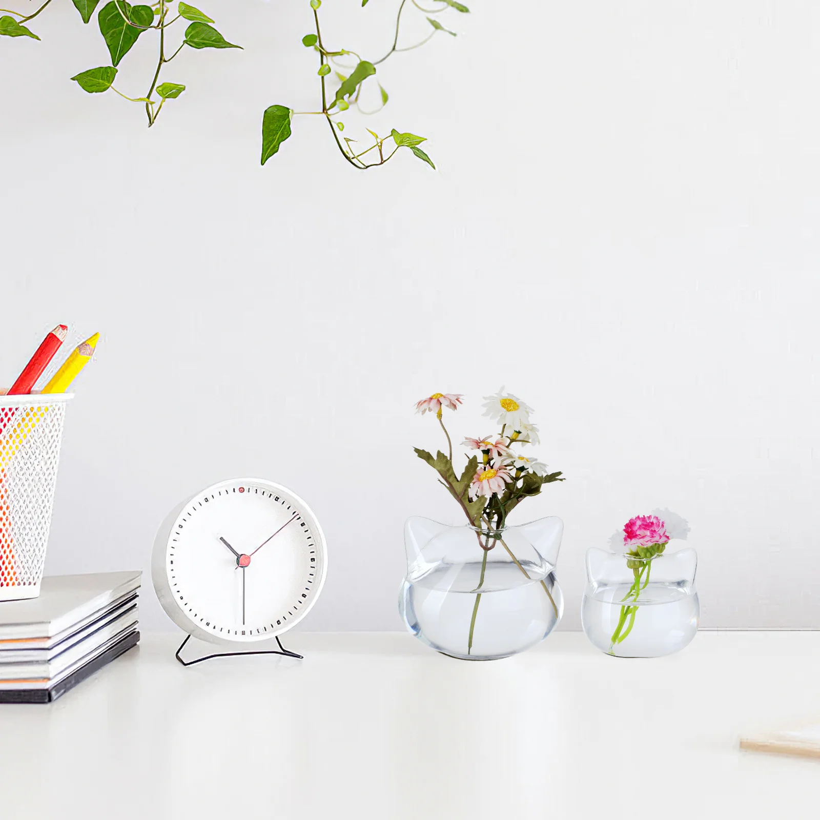 

2Pcs Cat Shaped Glass Vase Small Flower Arrangement Container for Home Office Desktop Decor Pink Room Decor Hydroponic Plant