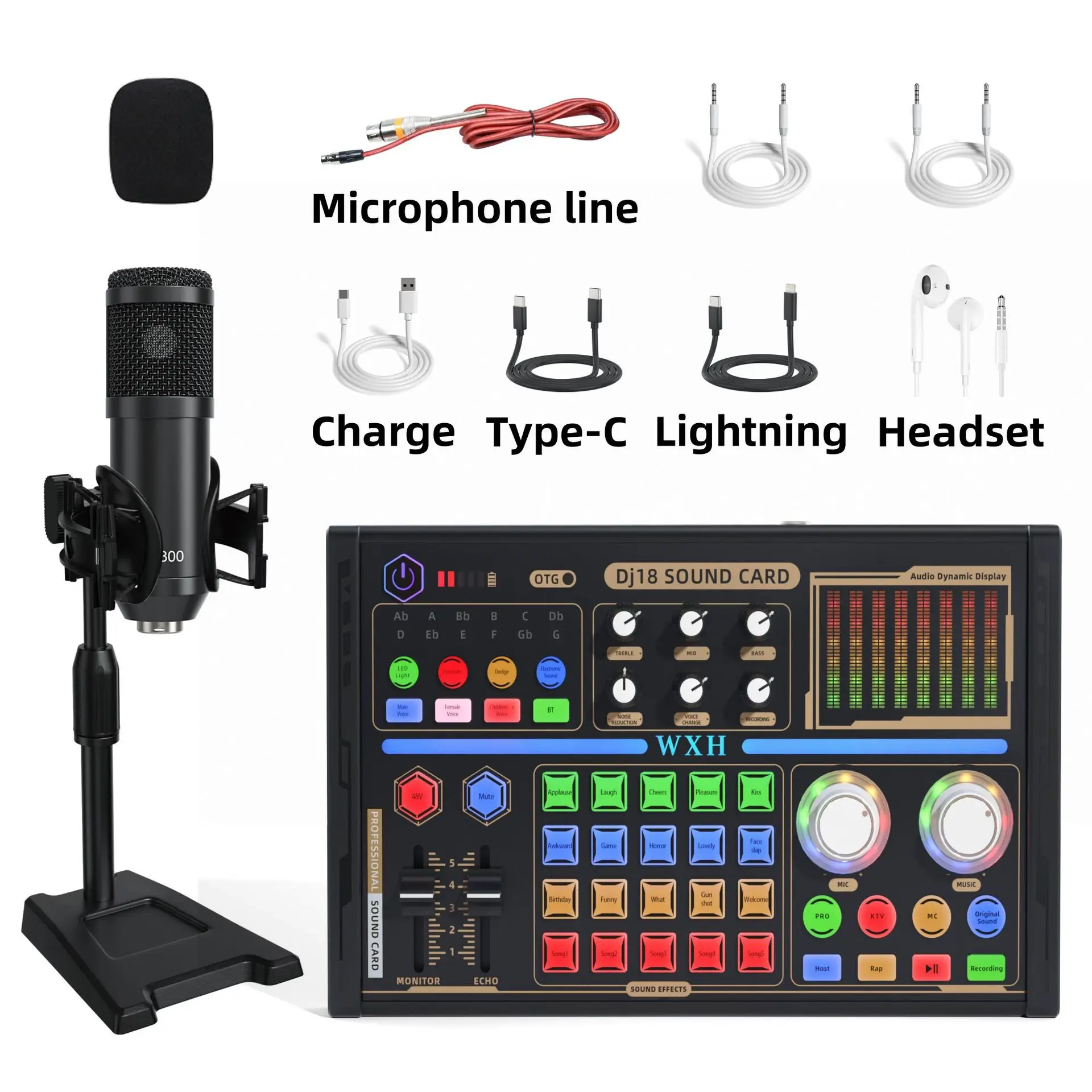 DJ18 Sound Card Noise Reduction BM800 Microphone Desktop Stand Studio Mixer Singing Voice Live Streaming Exclusive Set