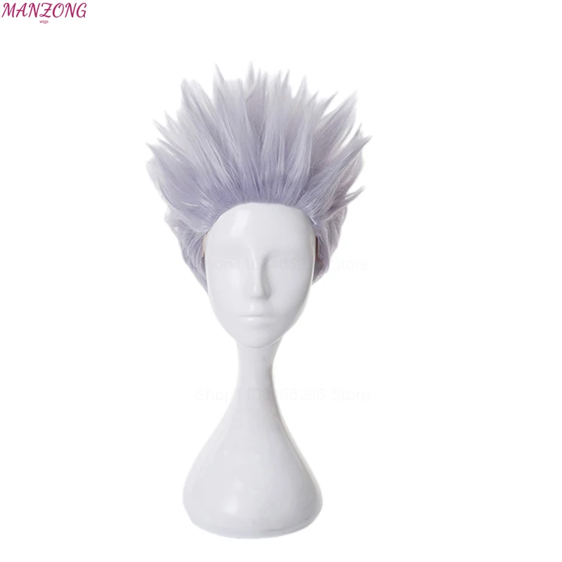 High Quality Gojo Satoru Cosplay Wig Jujutsu Kaisen Gojo Short Heat Resistant Synthetic Hair Anime Cosplay Wigs + Wig Cap